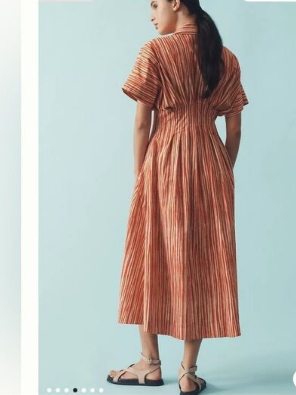 Anthropologie Exquise The Tobie Shirt Dress Striped Red Button Midi - Picture 6 of 16